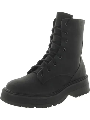 Womens Faux Leather Platform Combat & Lace-up Boots