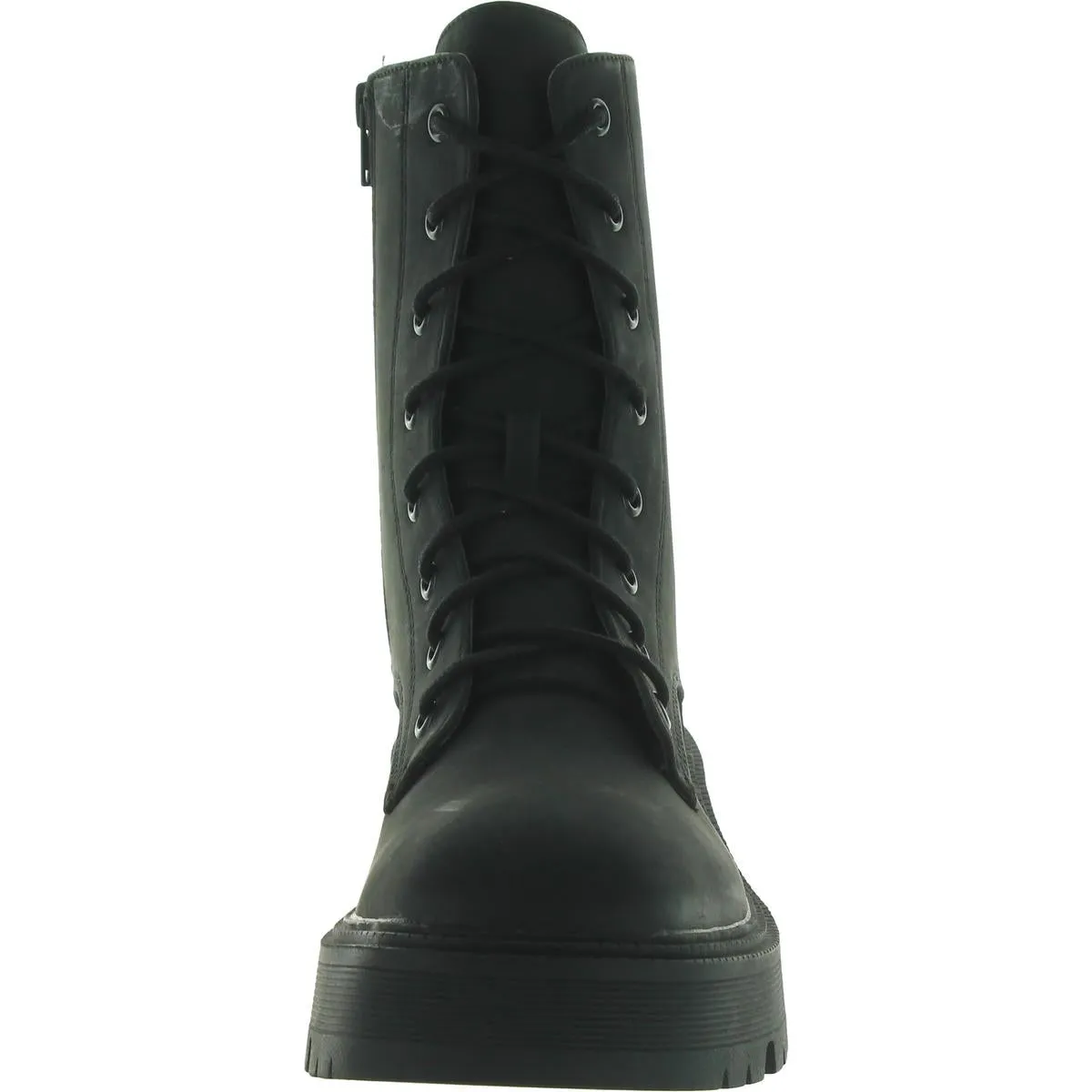 Womens Faux Leather Platform Combat & Lace-up Boots