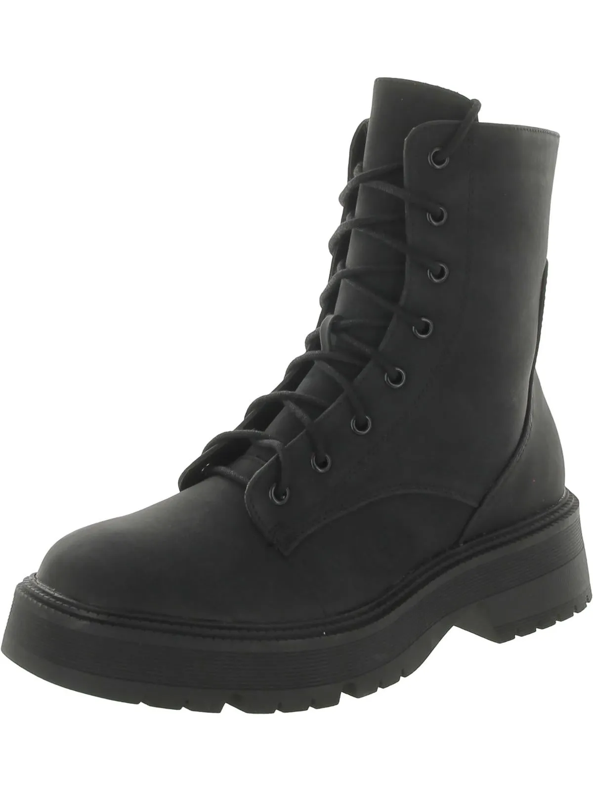 Womens Faux Leather Platform Combat & Lace-up Boots
