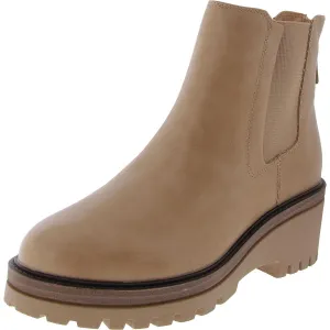 Womens Faux Leather Pull On Ankle Boots