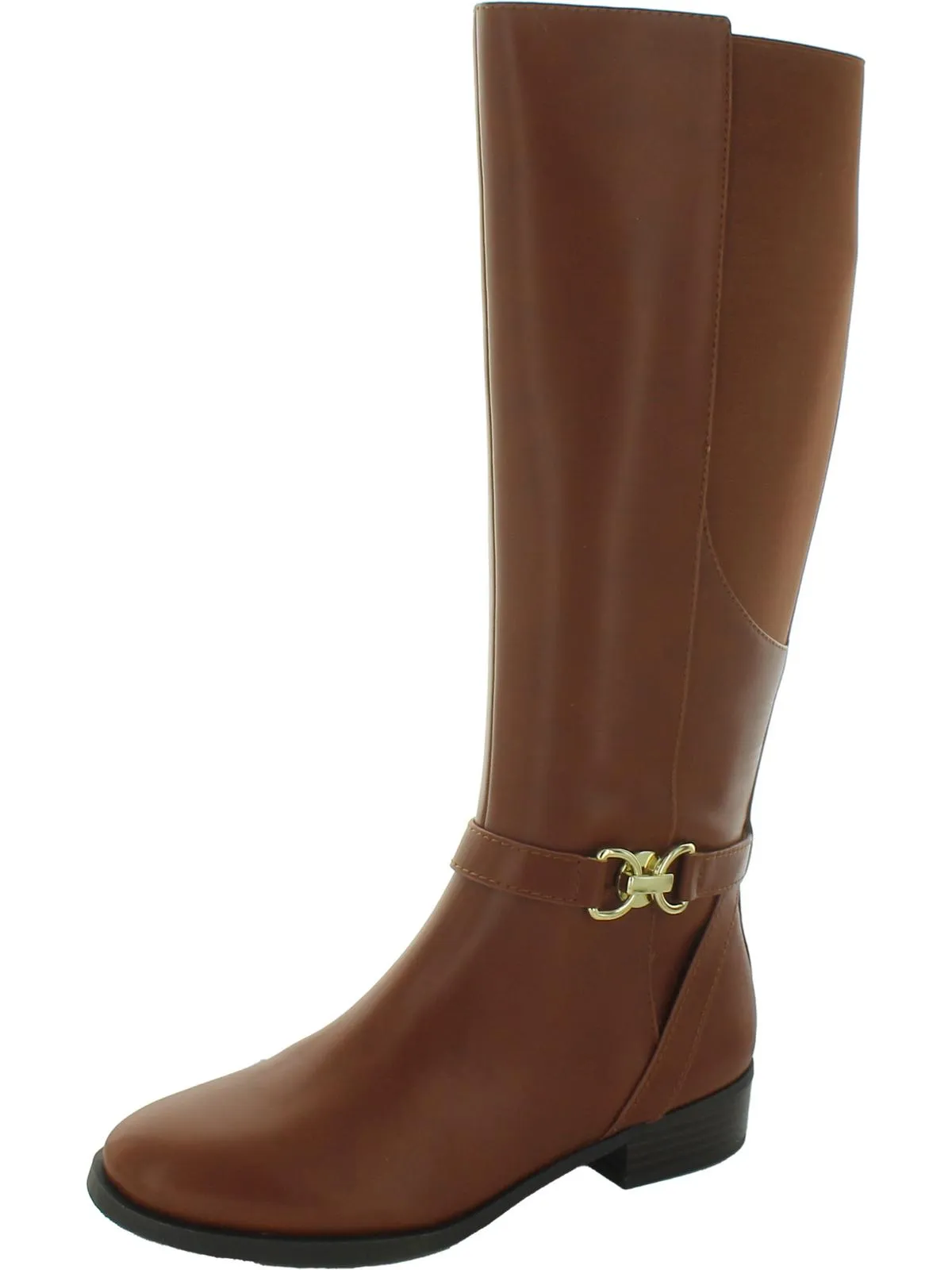Womens Faux Leather Round Toe Mid-Calf Boots