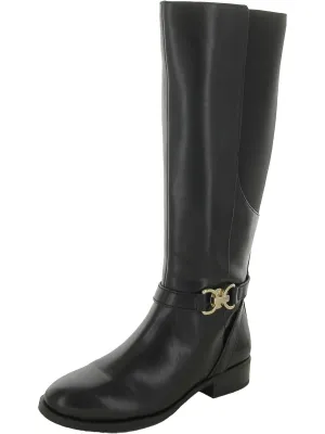 Womens Faux Leather Round Toe Mid-Calf Boots