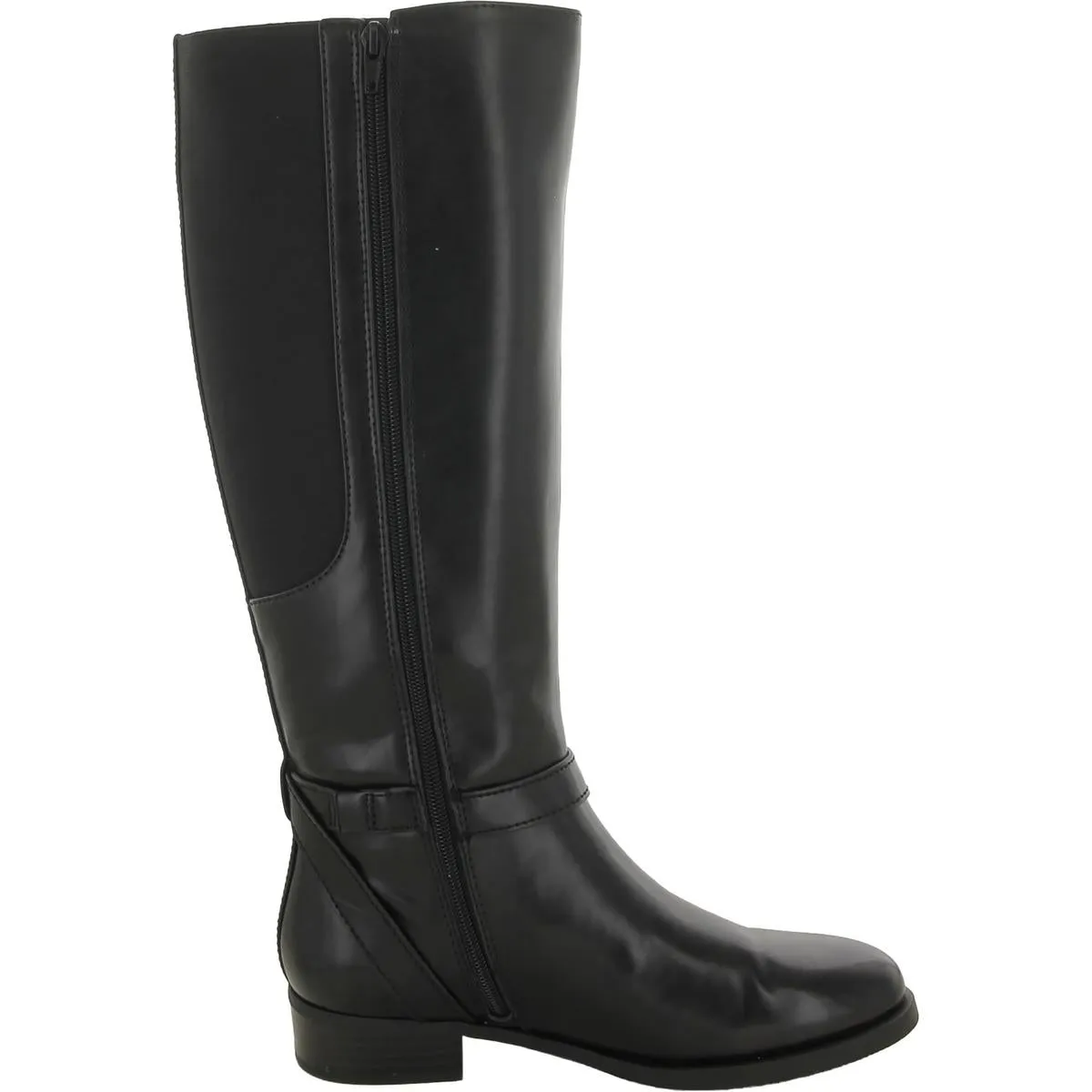 Womens Faux Leather Round Toe Mid-Calf Boots