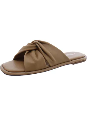 Womens Faux Leather Slip On Slide Sandals