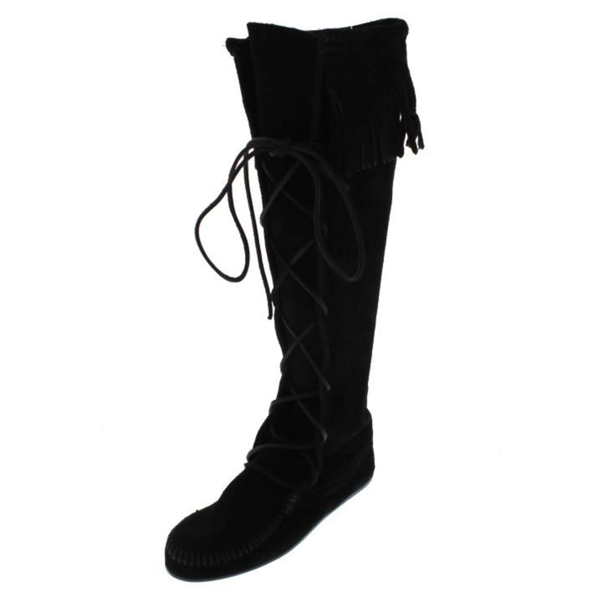 Womens Fringe Knee-High Moccasin Boots