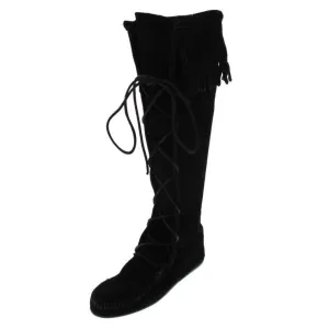 Womens Fringe Knee-High Moccasin Boots