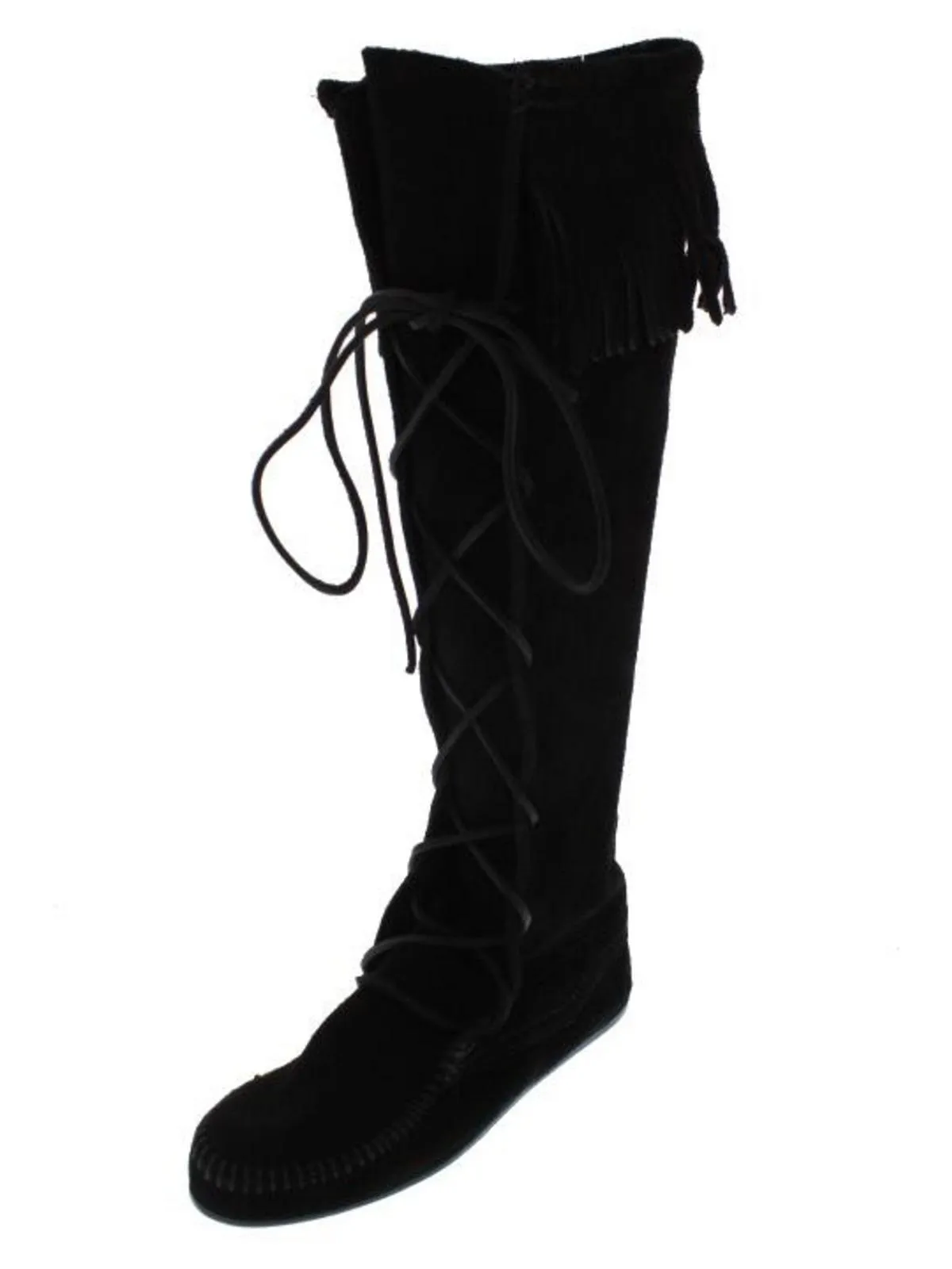 Womens Fringe Knee-High Moccasin Boots