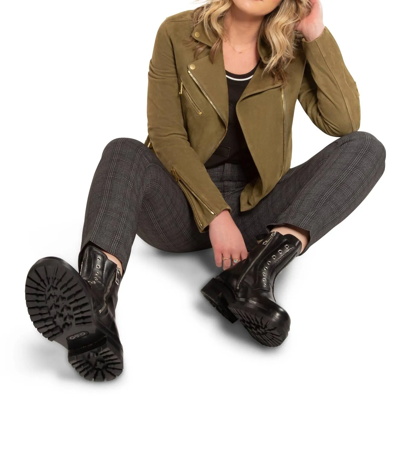 Women's Laceless Leather Combat Boots In Black