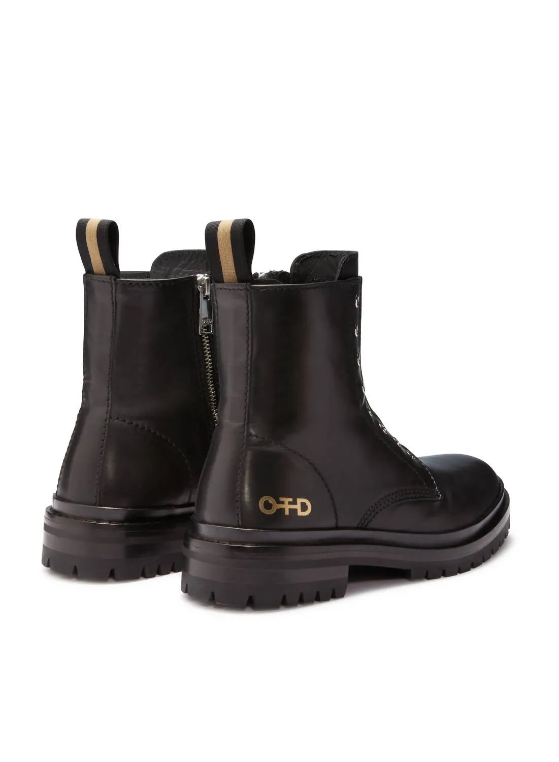 Women's Laceless Leather Combat Boots In Black