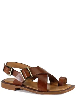 Women's Leather Toe Loop Flat Sandal In Whiskey
