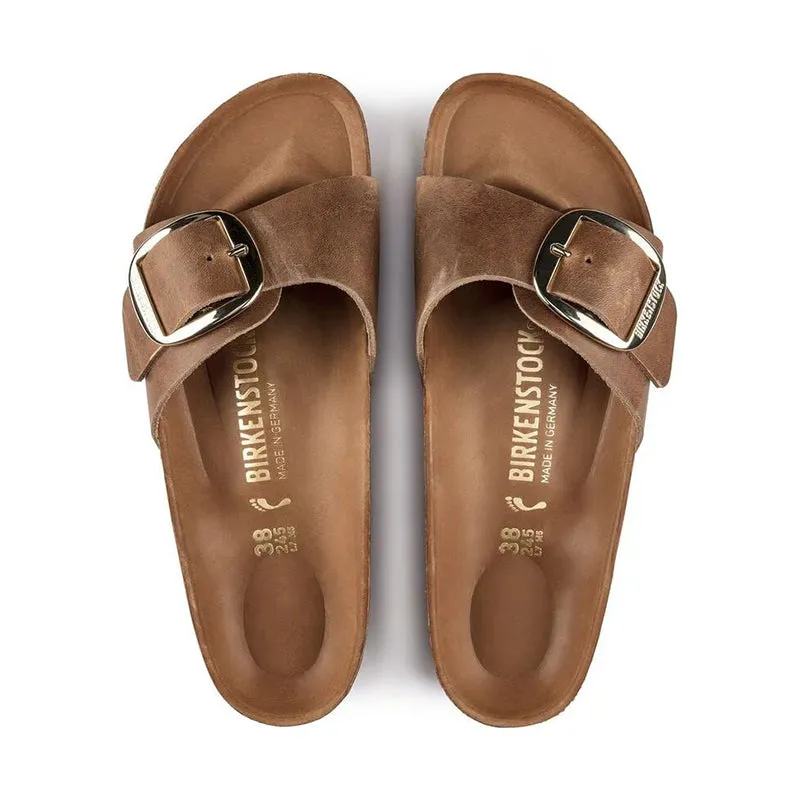 Women's Madrid Big Buckle Narrow Cognac Oiled Leather