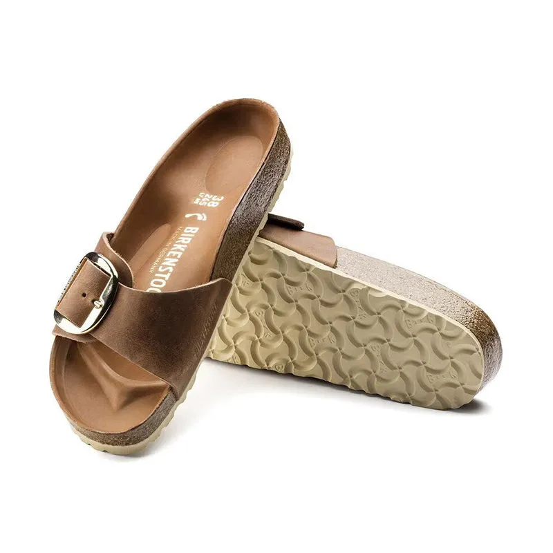 Women's Madrid Big Buckle Narrow Cognac Oiled Leather