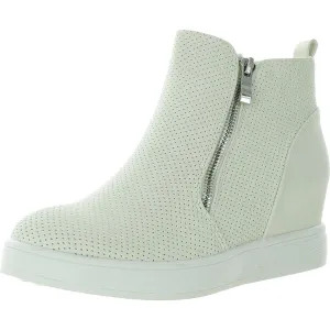 Womens Perforated Faux Leather Wedge Boots