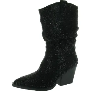 Womens Rhinestone Mid-Calf Boots