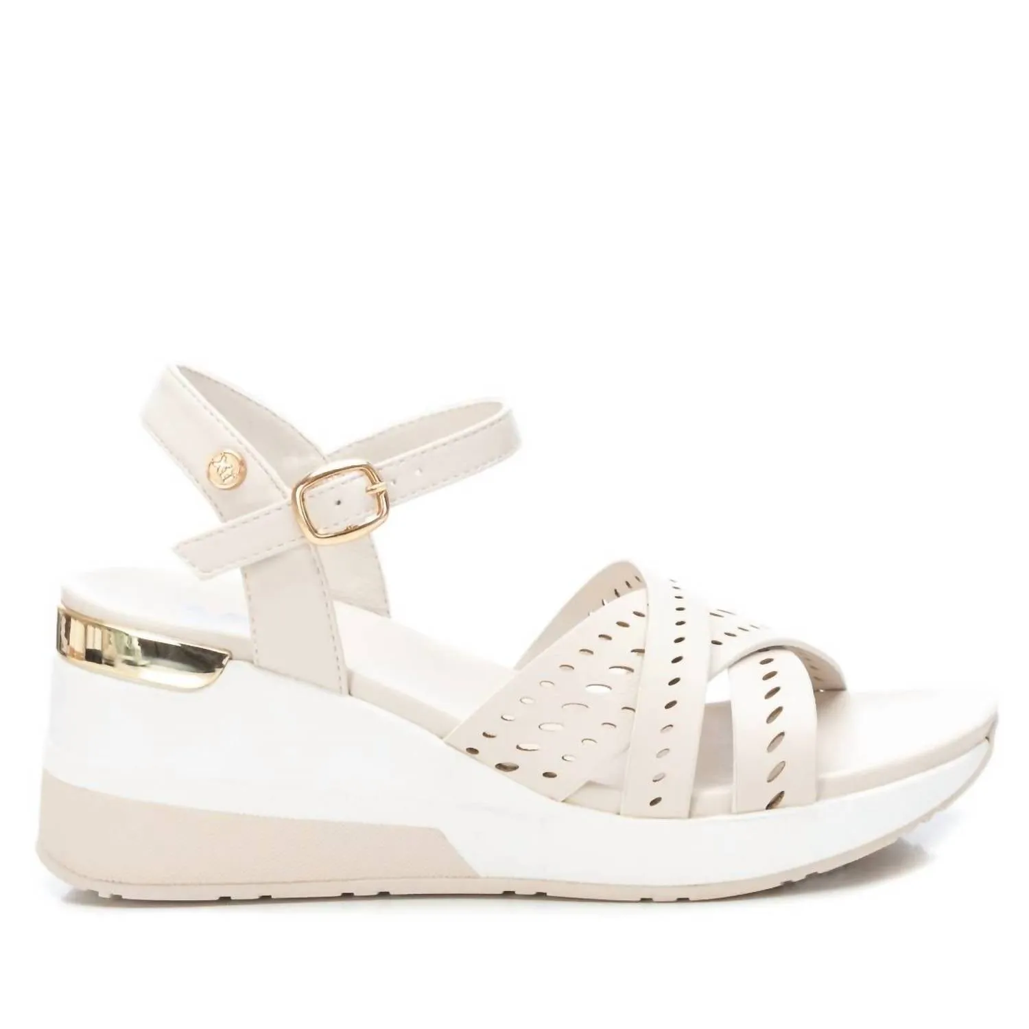 Women's Wedge Cross Strap Sandals In Light Beige