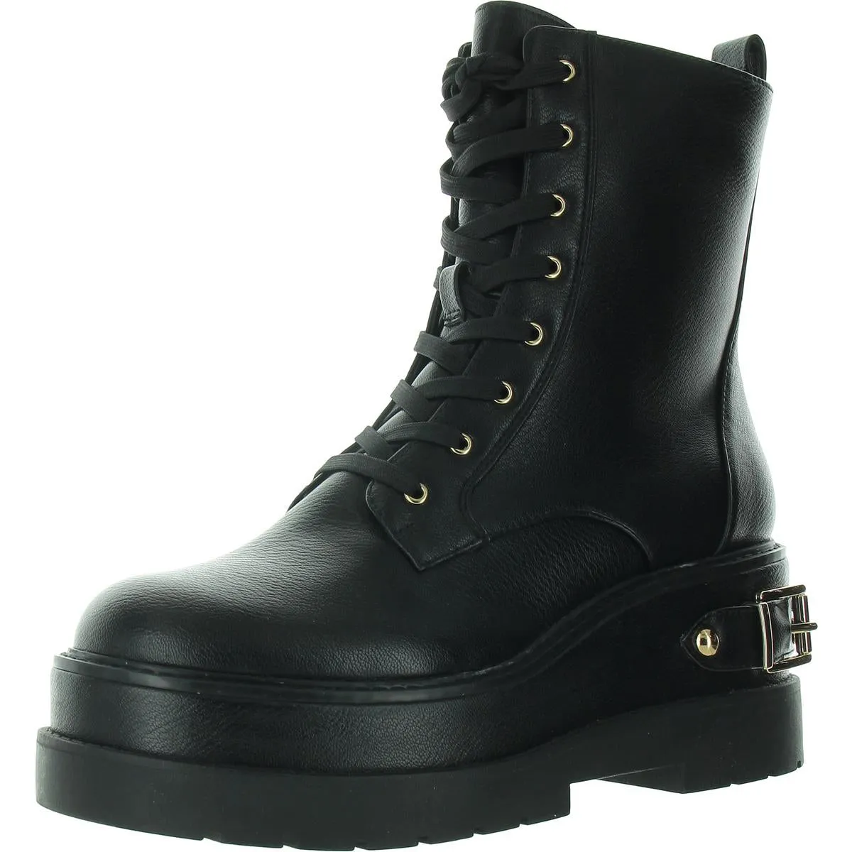 Womens Zipper Faux Leather Combat & Lace-Up Boots