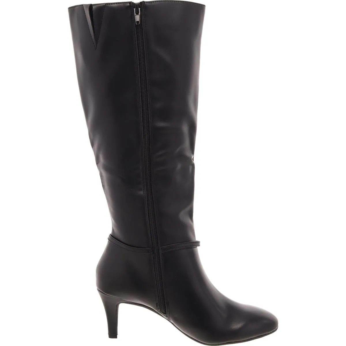 Womens Zipper Faux Leather Mid-Calf Boots
