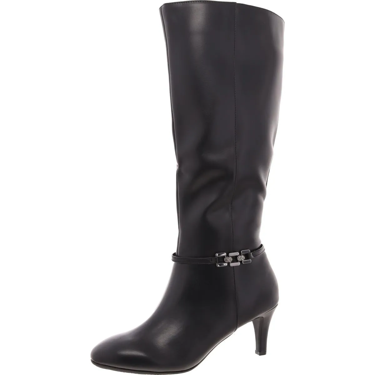 Womens Zipper Faux Leather Mid-Calf Boots