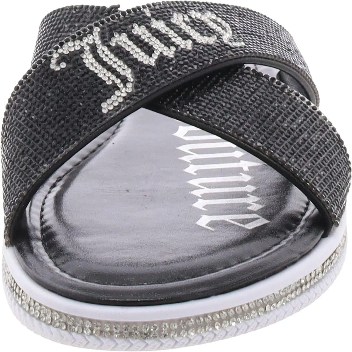 Yorri Womens Rhinestone Metallic Slide Sandals