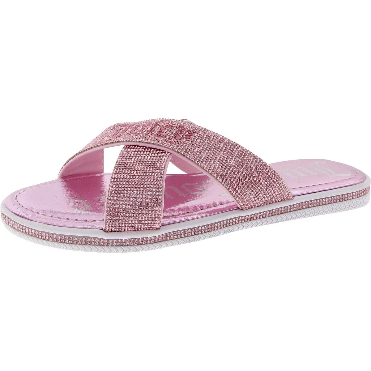 Yorri Womens Rhinestone Metallic Slide Sandals