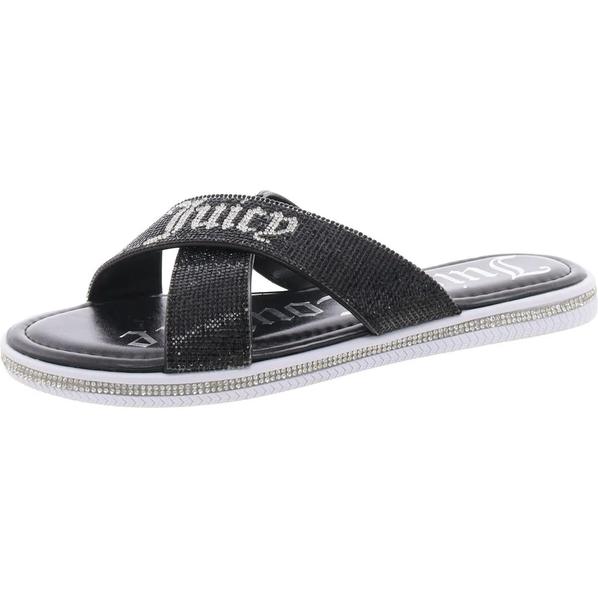 Yorri Womens Rhinestone Metallic Slide Sandals